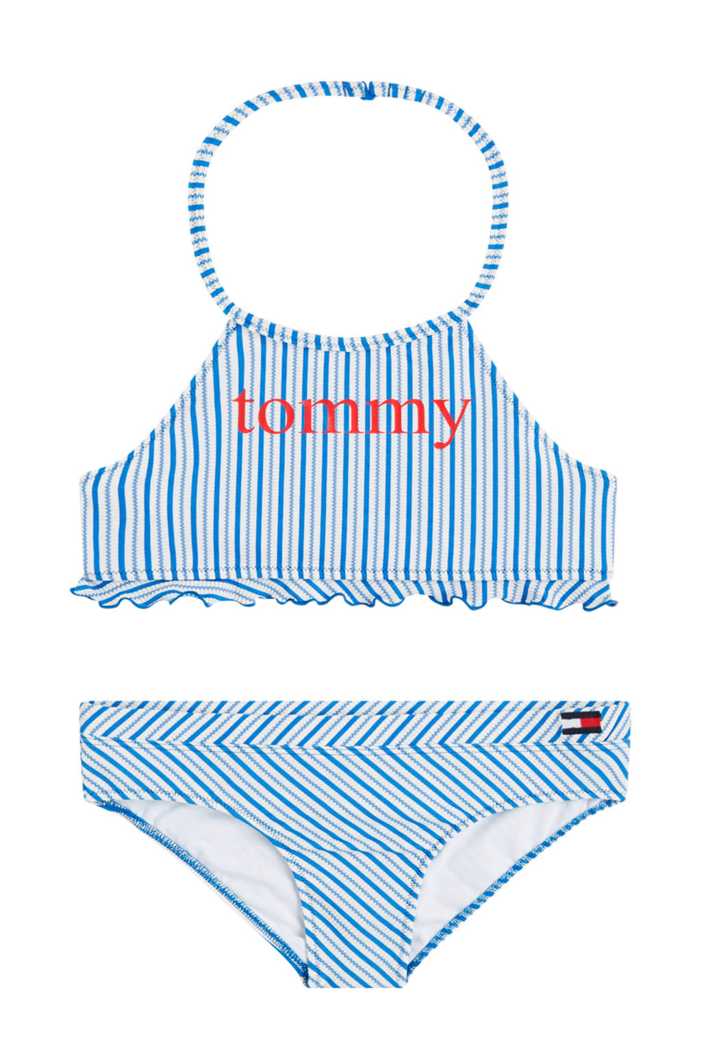 Tommy Hilfiger gestreepte crop bikini lichtblauw/wit, Lichtblauw/wit