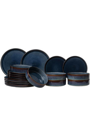 Serviesset Quintana Blue 18-delig / 6 personen - 6 dinerborden, 6 diepe borden en 6 ontbijtborden