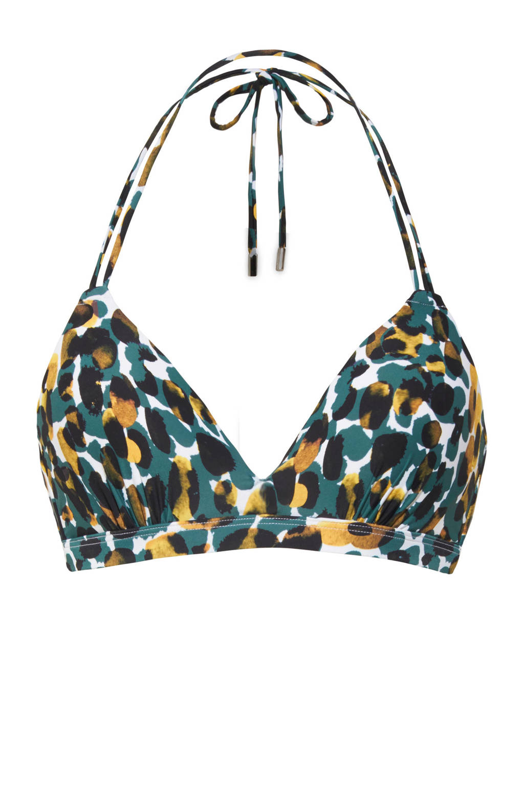 Beachlife triangel bikinitop met all over print zwart/groen, Zwart/groen/camel