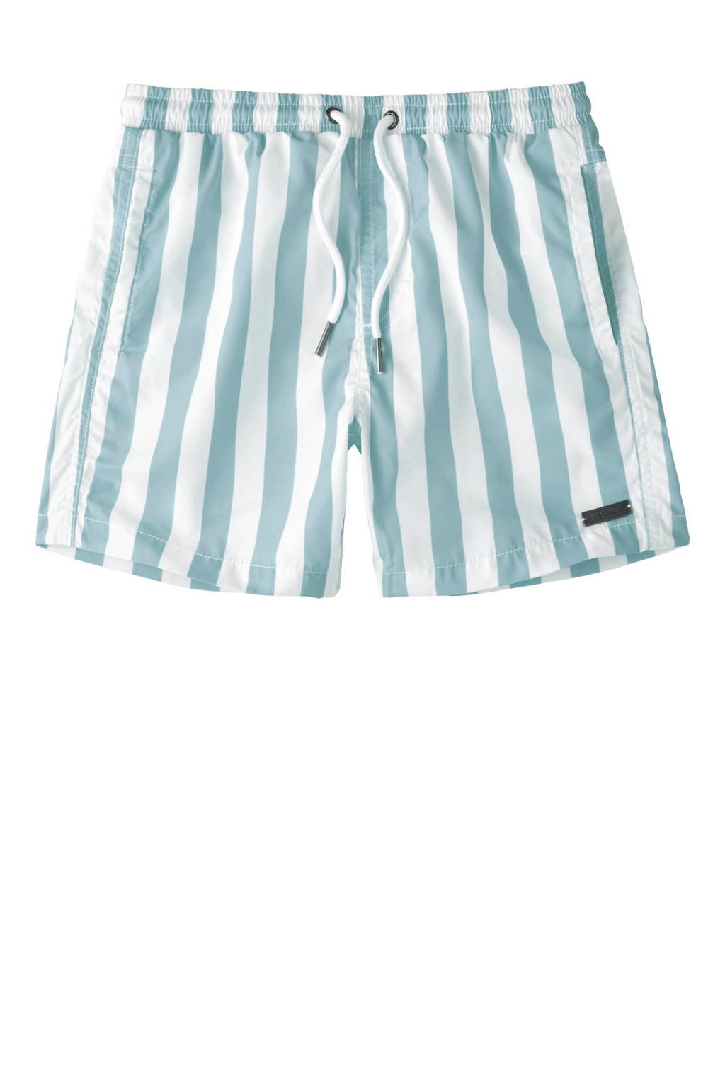 Beachlife gestreepte strandshort lichtblauw/wit, Lichtblauw/wit