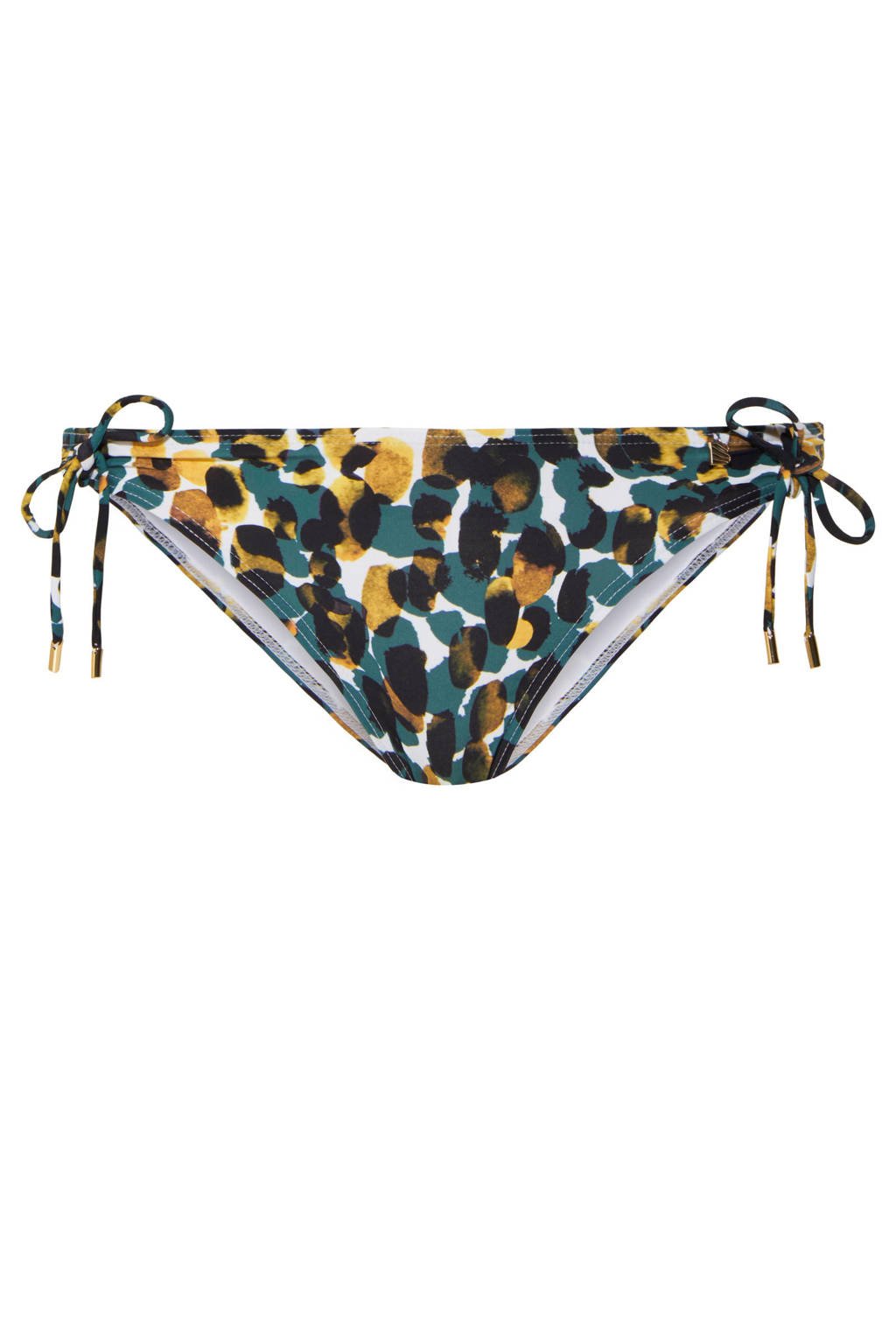 Beachlife strik bikinibroekje met all over print zwart/groen, Zwart/groen/camel
