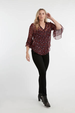 slim fit jeans met sierstenen zwart