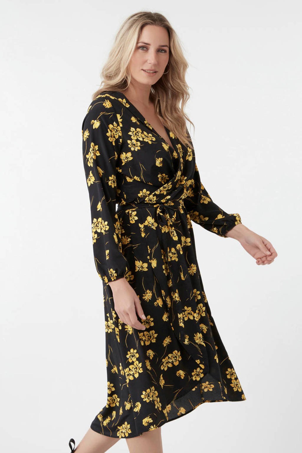Interactie blauwe vinvis spreken MS Mode gebloemde maxi jurk zwart/geel | wehkamp