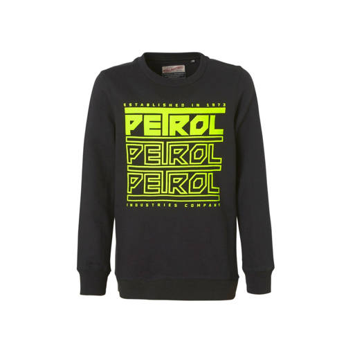 Petrol Industries sweater met logo zwart/neon groe