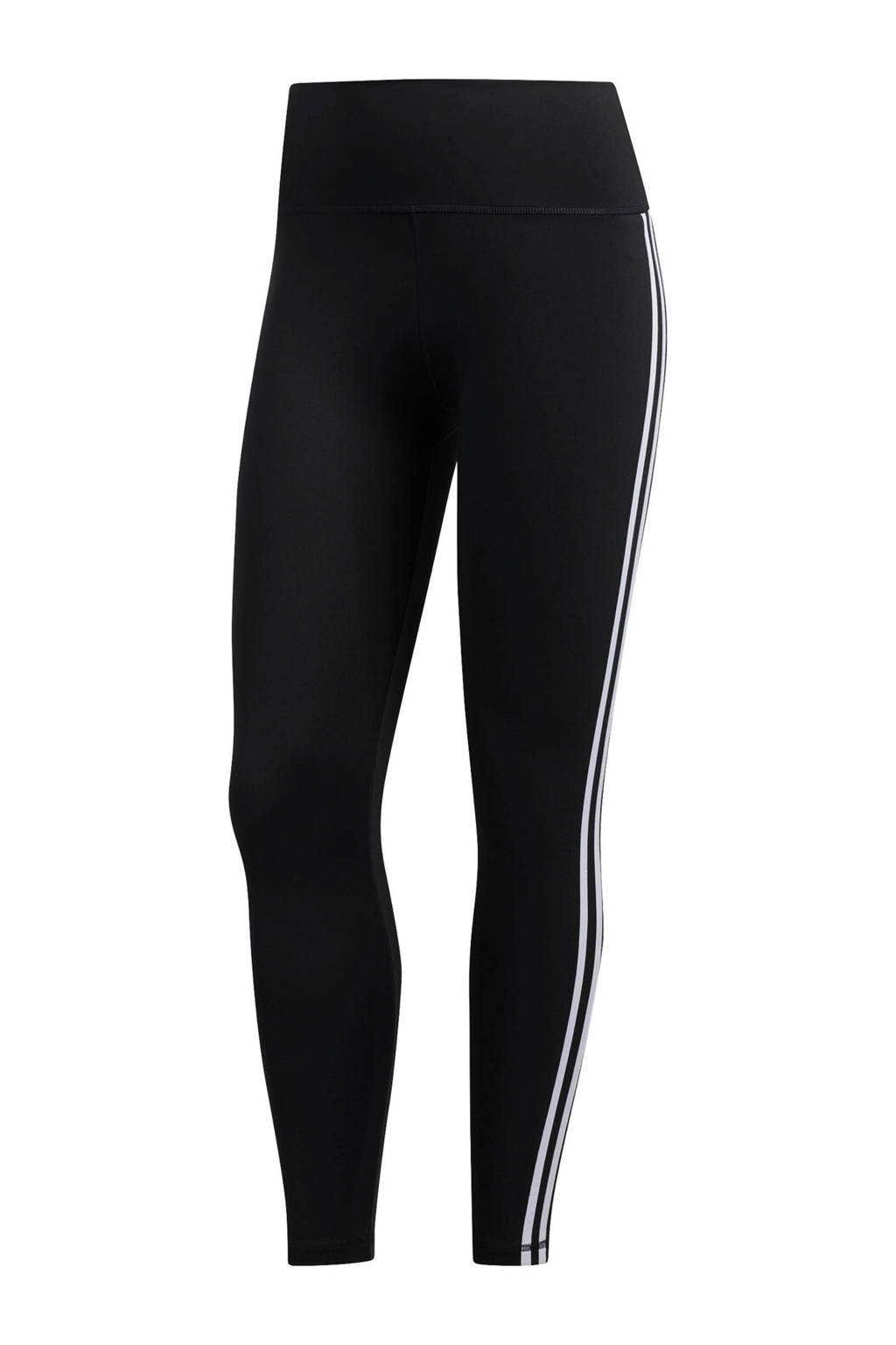 Zwarte dames adidas Performance Believe This 2.0 7 8 sportlegging van nylon met slim fit, regular waist en krijtstreepprint