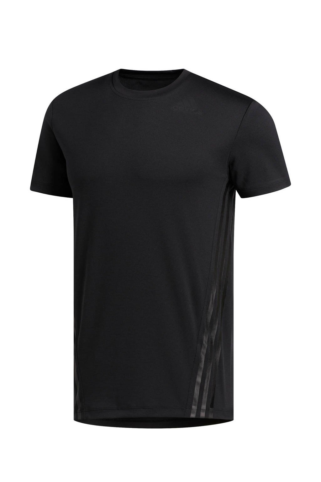 Zwarte heren adidas Performance sport T-shirt van polyester met korte mouwen en ronde hals