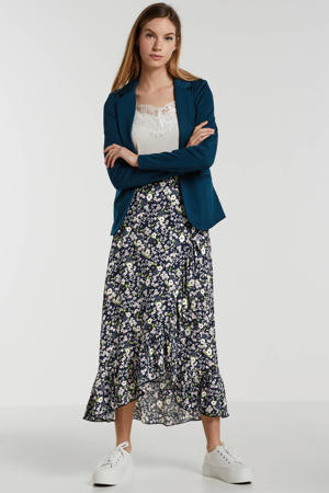 wikkel-look rok met ruche en bloemenprint