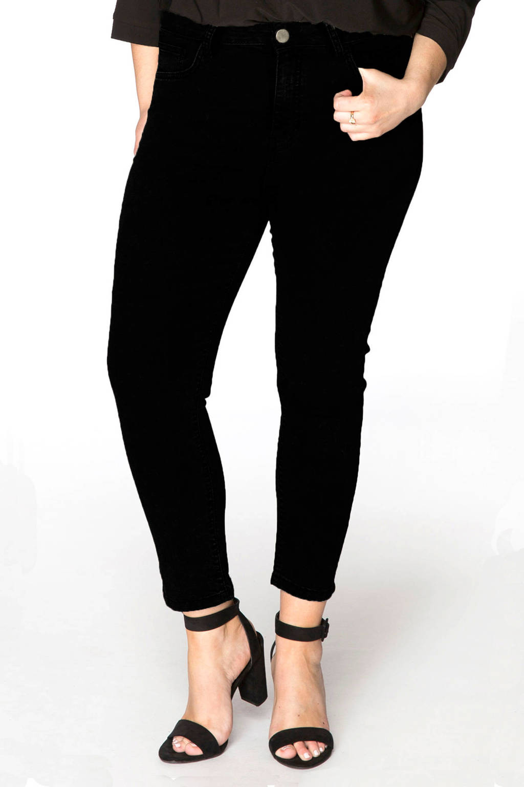 Yoek cropped high waist skinny jeans zwart, Zwart