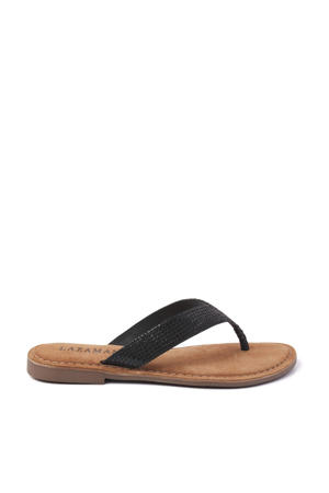 75.481 leren teenslippers met slangenprint zwart