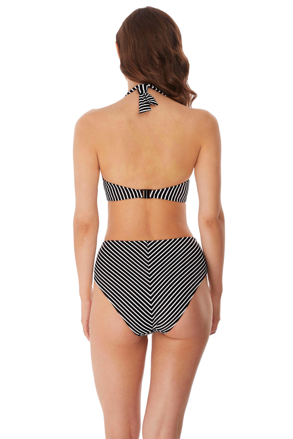 Freya niet-voorgevormde gestreepte halter bikinitop Beach Hut zwart/wit