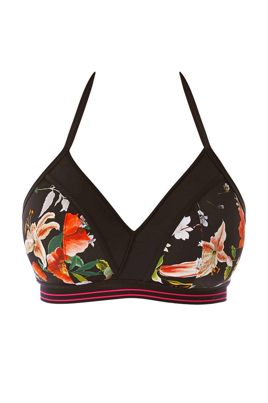 Freya gebloemde halter bikinitop Club Envy zwart, Zwart/rood