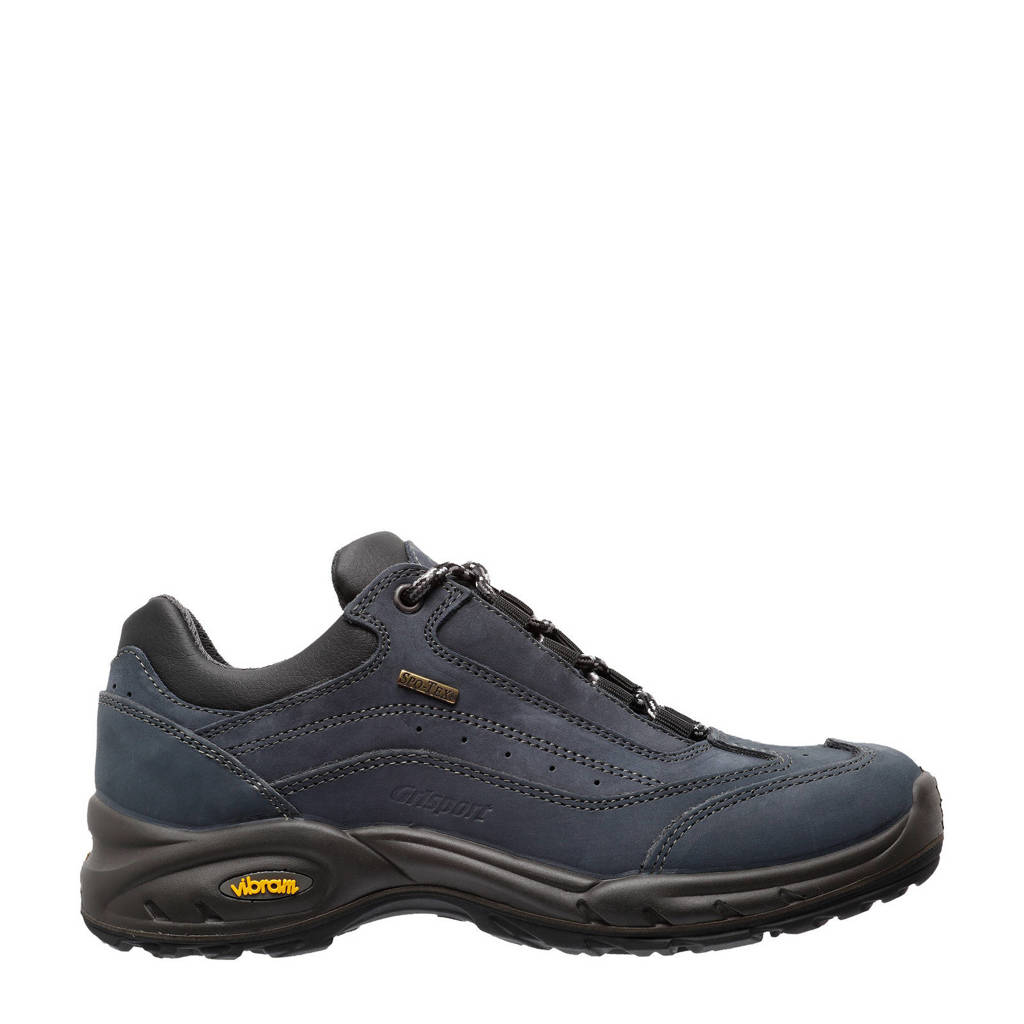 Donkerblauwe dames Grisport Travel Low wandelschoenen van nubuck met profielzool en veters