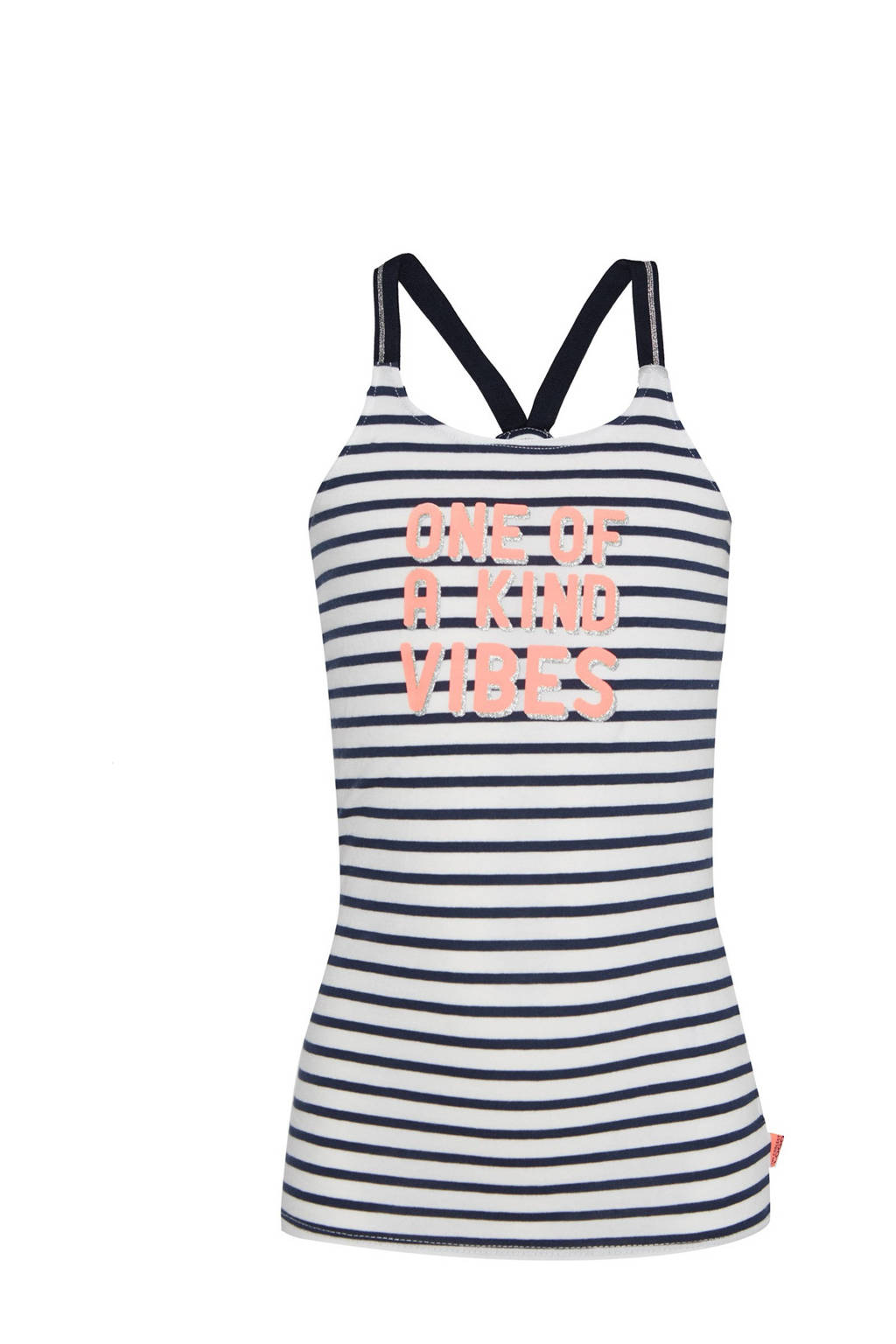 WE Fashion gestreepte singlet donkerblauw/wit/oranje, Donkerblauw/wit/oranje