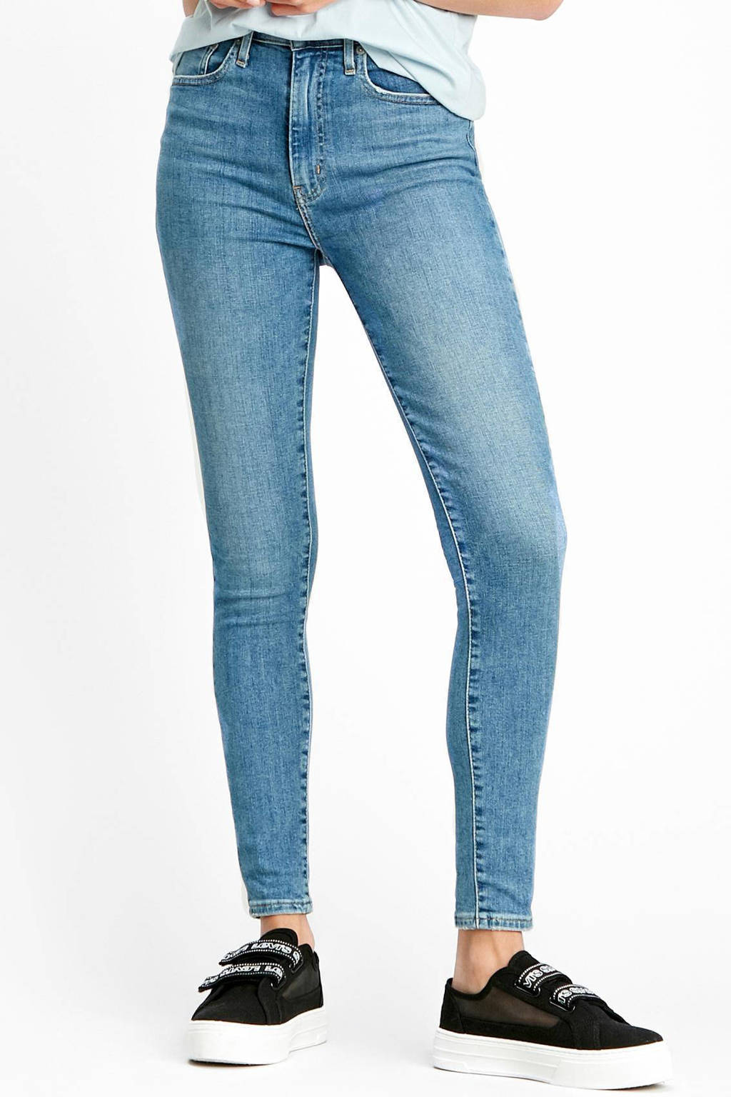 Blauwe dames Levi's high waist super skinny jeans Mile van stretchdenim met rits- en knoopsluiting