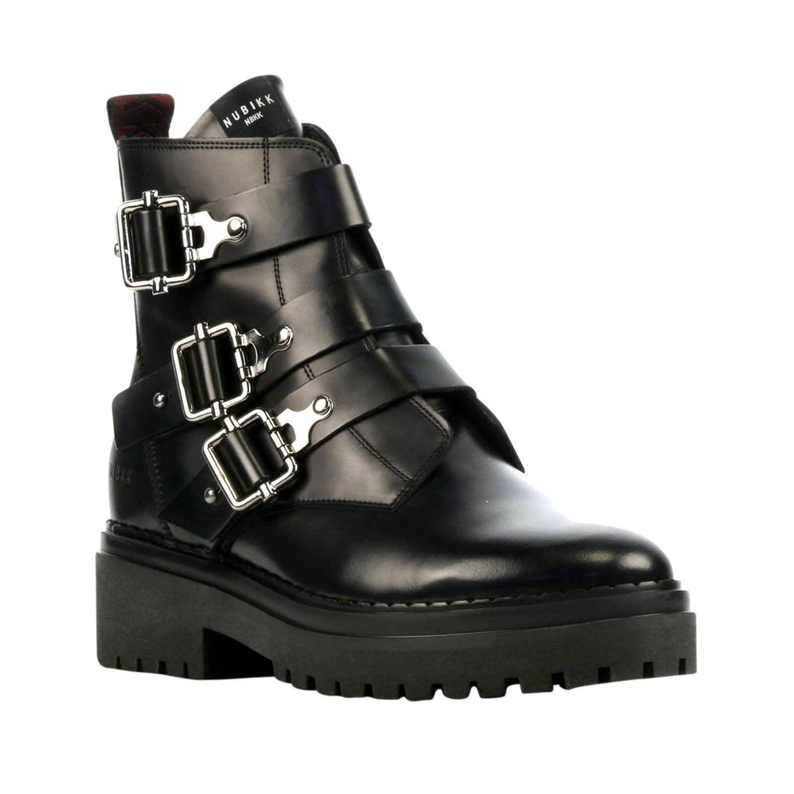 Nubikk Fay Buckle leren bikerboots zwart | wehkamp