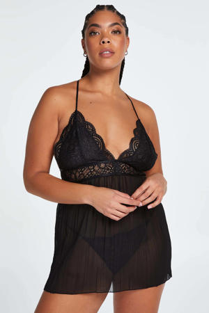 Hunkemöller pyjama met velours top donkerblauw