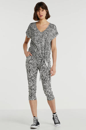 top met knoop detail en zebraprint zwart/ecru