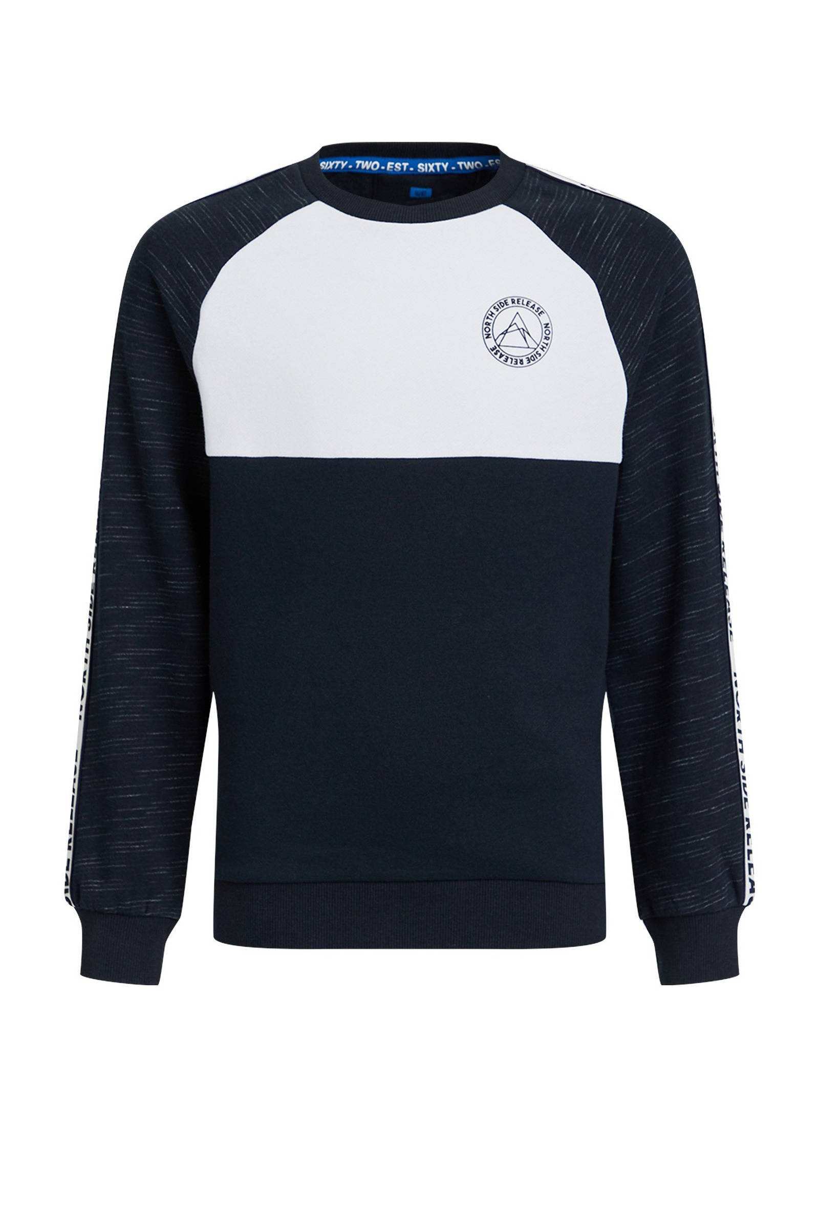 WE Fashion sweater met contrastbies donkerblauwwit | wehkamp Trui WE maat 92 | Jongens | Als nieuw kinderkleding
