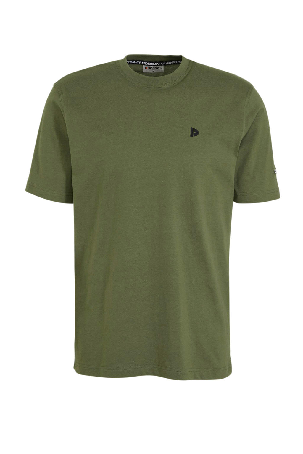 Kakikleurige heren Donnay sportshirt van katoen met logo dessin, korte mouwen en ronde hals