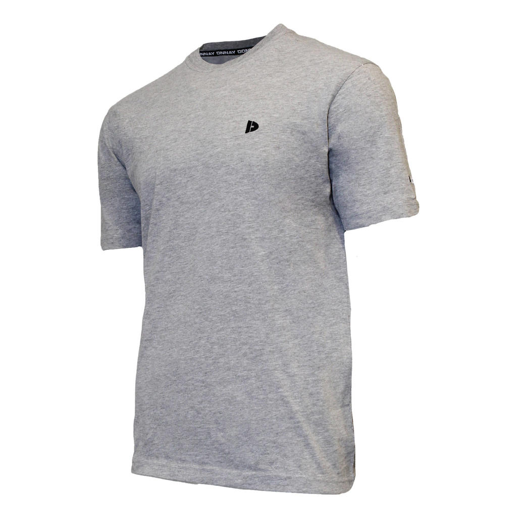 Grijze heren Donnay sportshirt Vince van katoen met logo dessin, korte mouwen en ronde hals