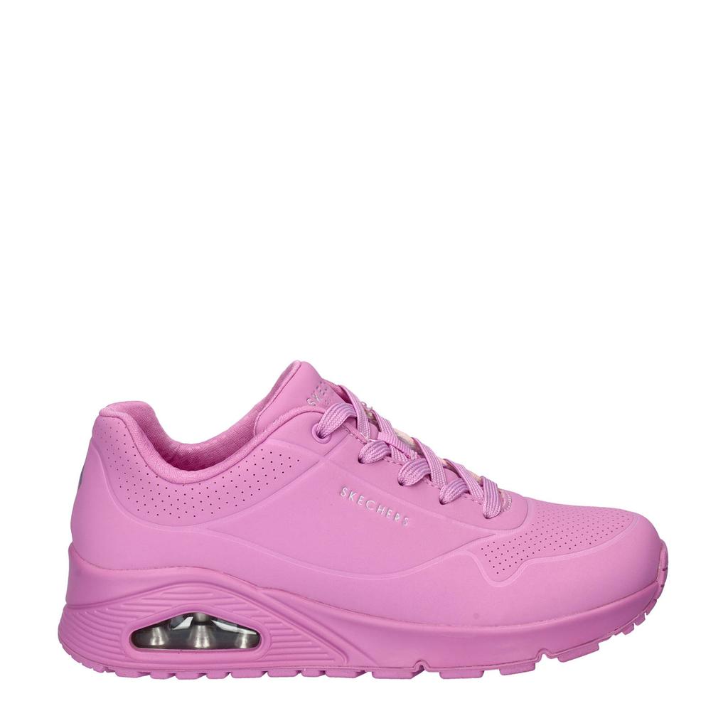 Roze dames Skechers Stand On Air sneakers van imitatieleer met veters en effen