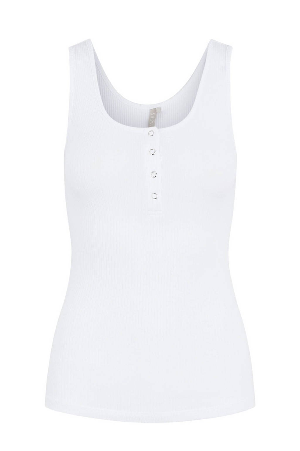 PIECES ribgebreide singlet wit, Wit