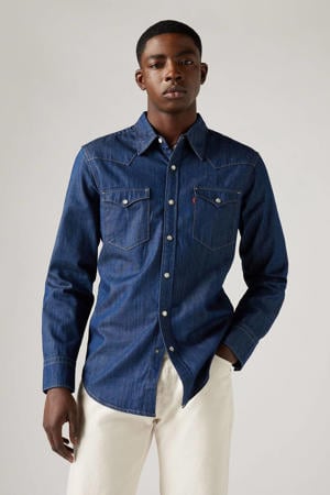 regular fit denim overhemd donkerblauw
