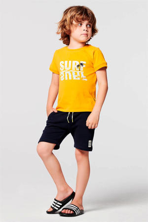 regular fit T-shirt Jensen met printopdruk geel/wit/lichtblauw