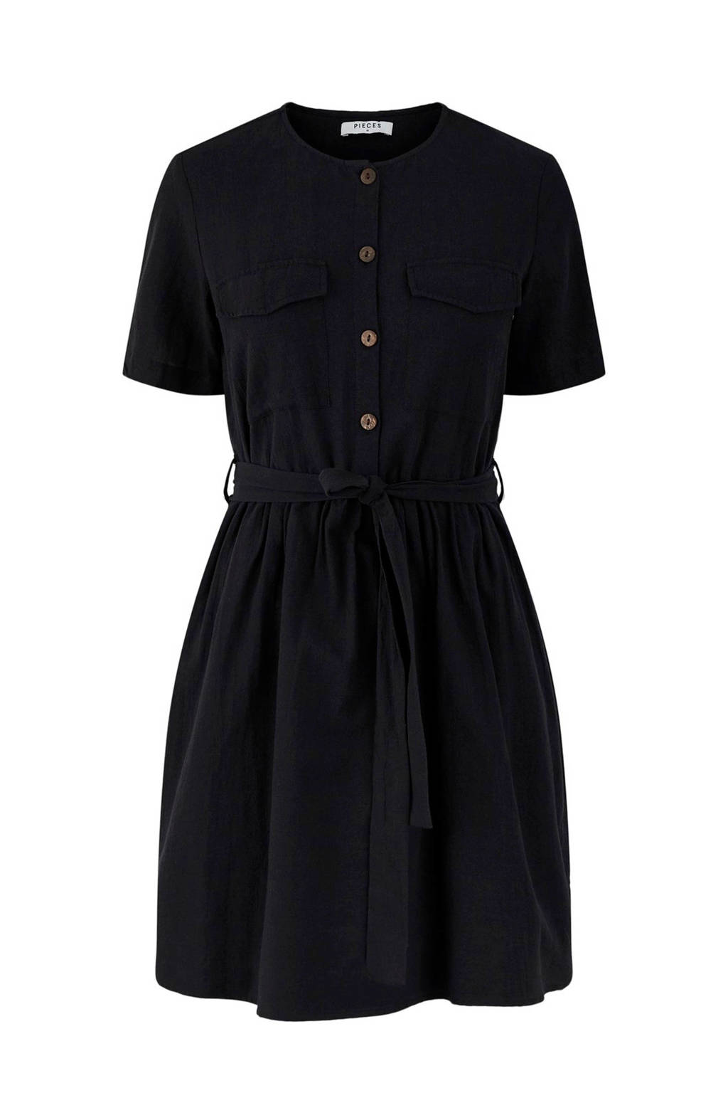 PIECES blousejurk met ceintuur zwart, Zwart