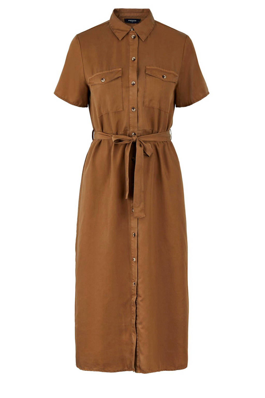 PIECES blousejurk met ceintuur bruin, Bruin