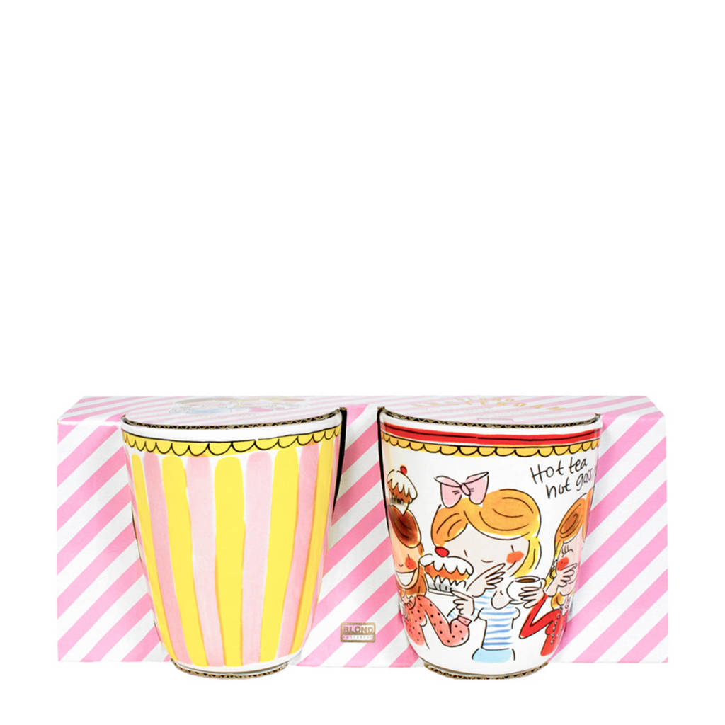 Blond Amsterdam Even Bijkletsen mok red stripe (set van 2), Multikleur