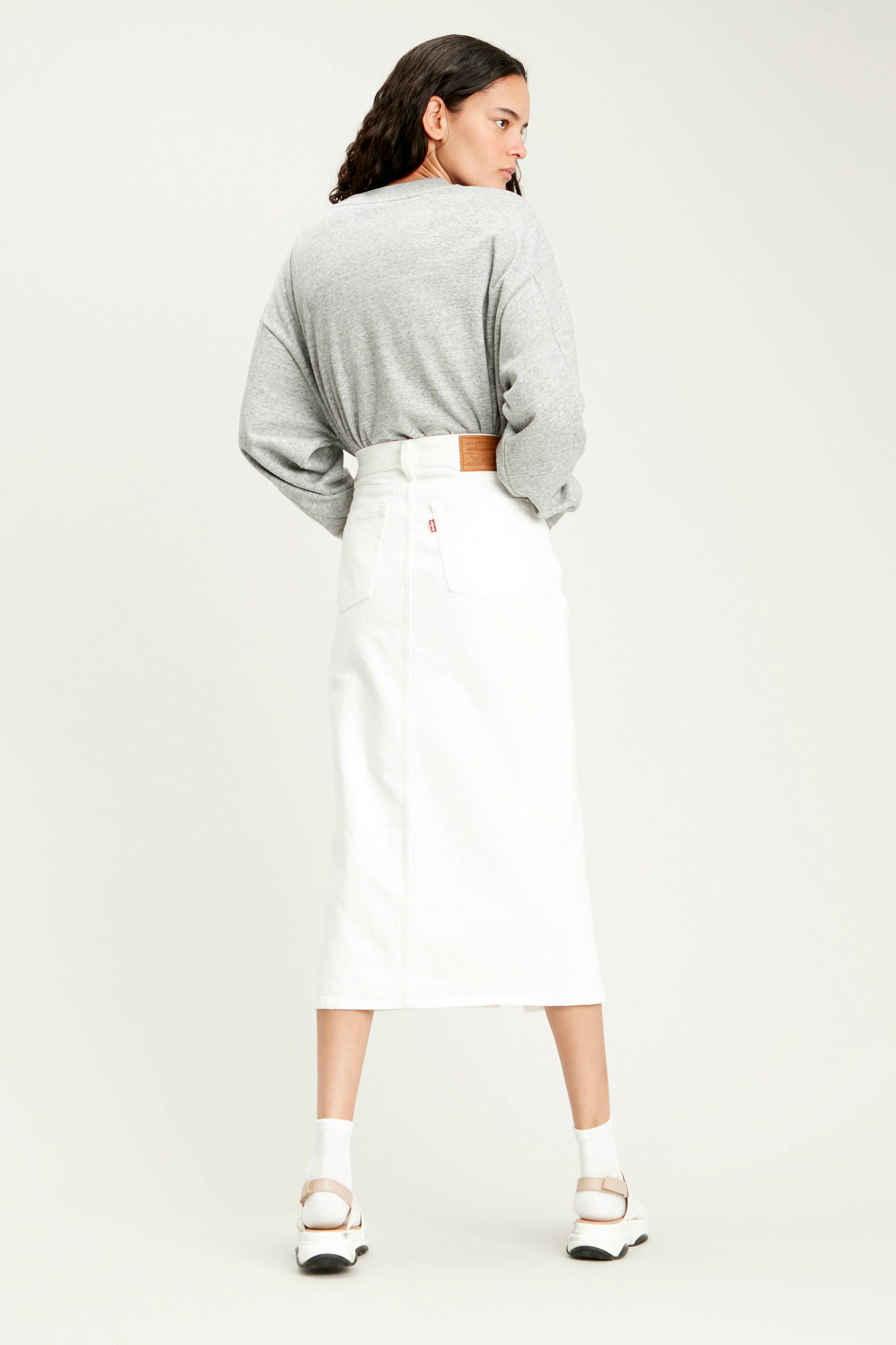 Levi's lange denim kokerrok wit | wehkamp