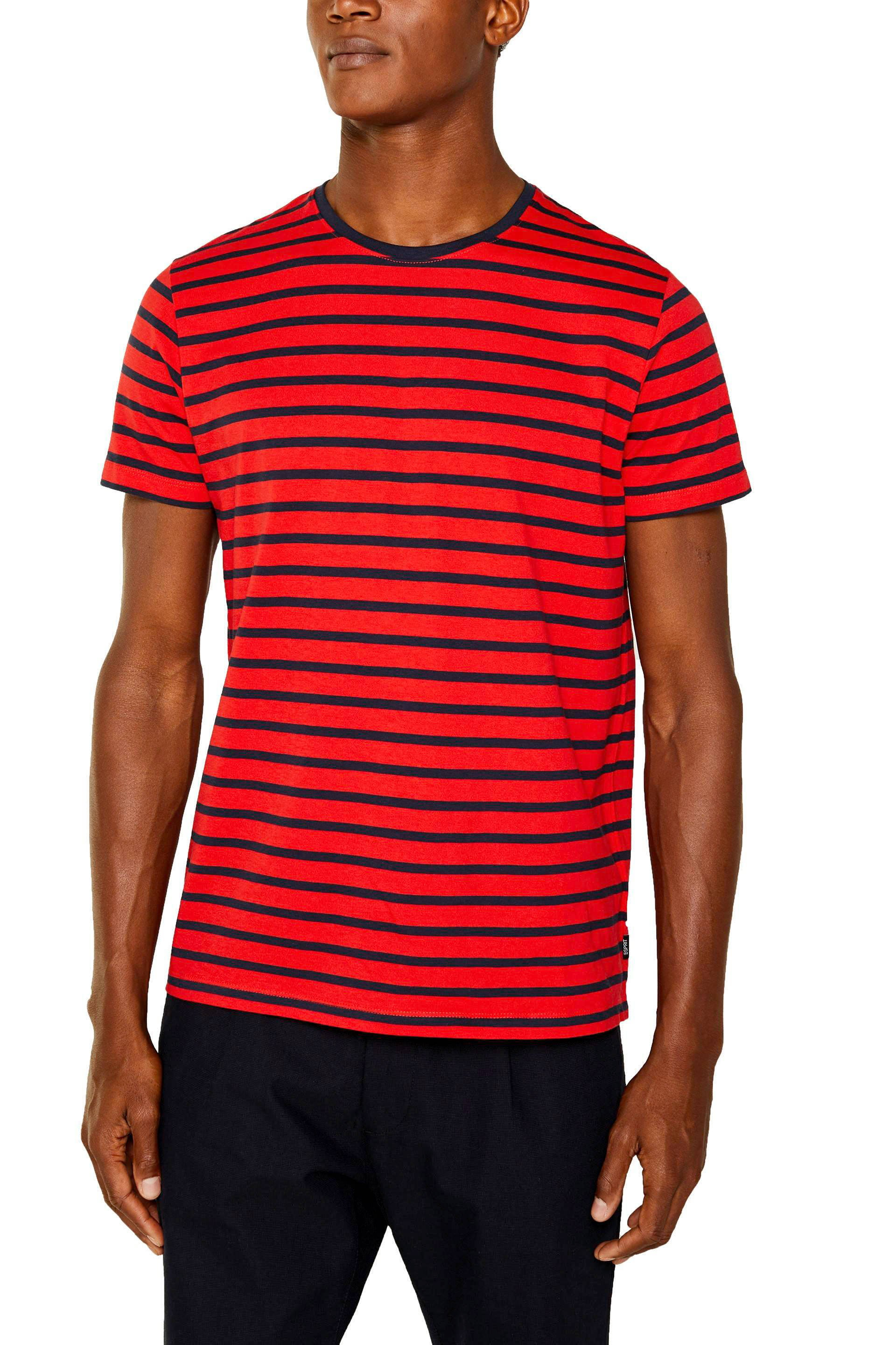 ESPRIT Men Casual gestreept T-shirt rood/zwart | wehkamp