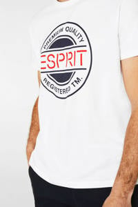 Wit, blauw en rode heren ESPRIT Men Casual T-shirt van katoen met printopdruk, korte mouwen en ronde hals