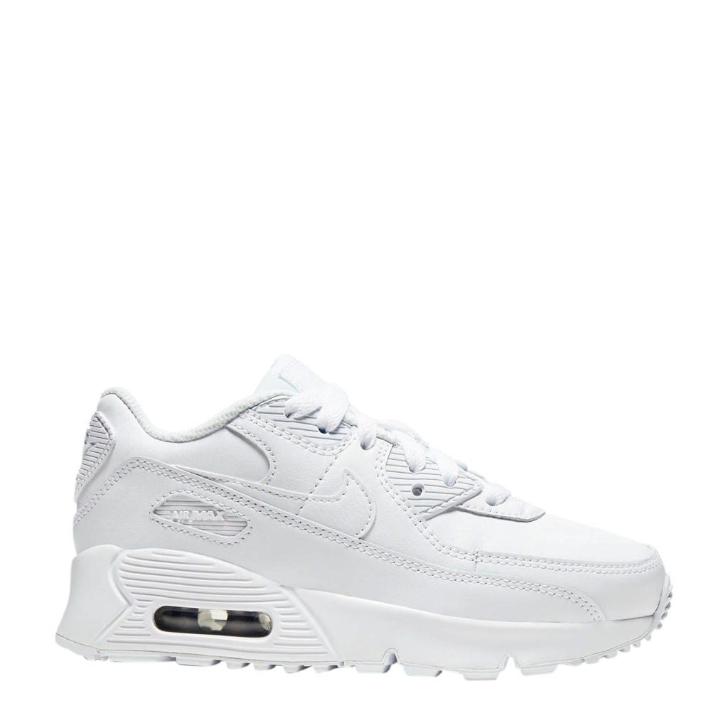 Wit en zilverkleurige jongens Nike Air Max 90 Ltr sneakers van leer met veters