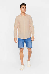 WE Fashion Fundamentals linnen slim fit overhemd coral sand, Coral Sand