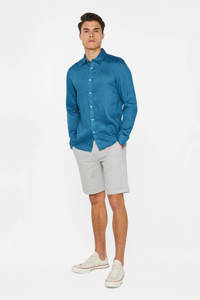 WE Fashion Fundamentals linnen slim fit overhemd petrol blue, Petrol Blue