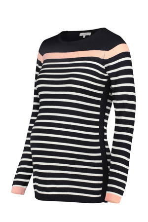 gestreepte zwangerschapslongsleeve zwart/wit/zalm