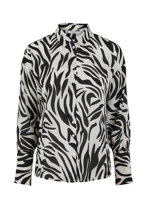 blouse met zebraprint zwart