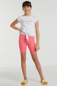 Wit en multikleurige meisjes Crush Denim T-shirt van katoen met tekst print, korte mouwen en ronde hals