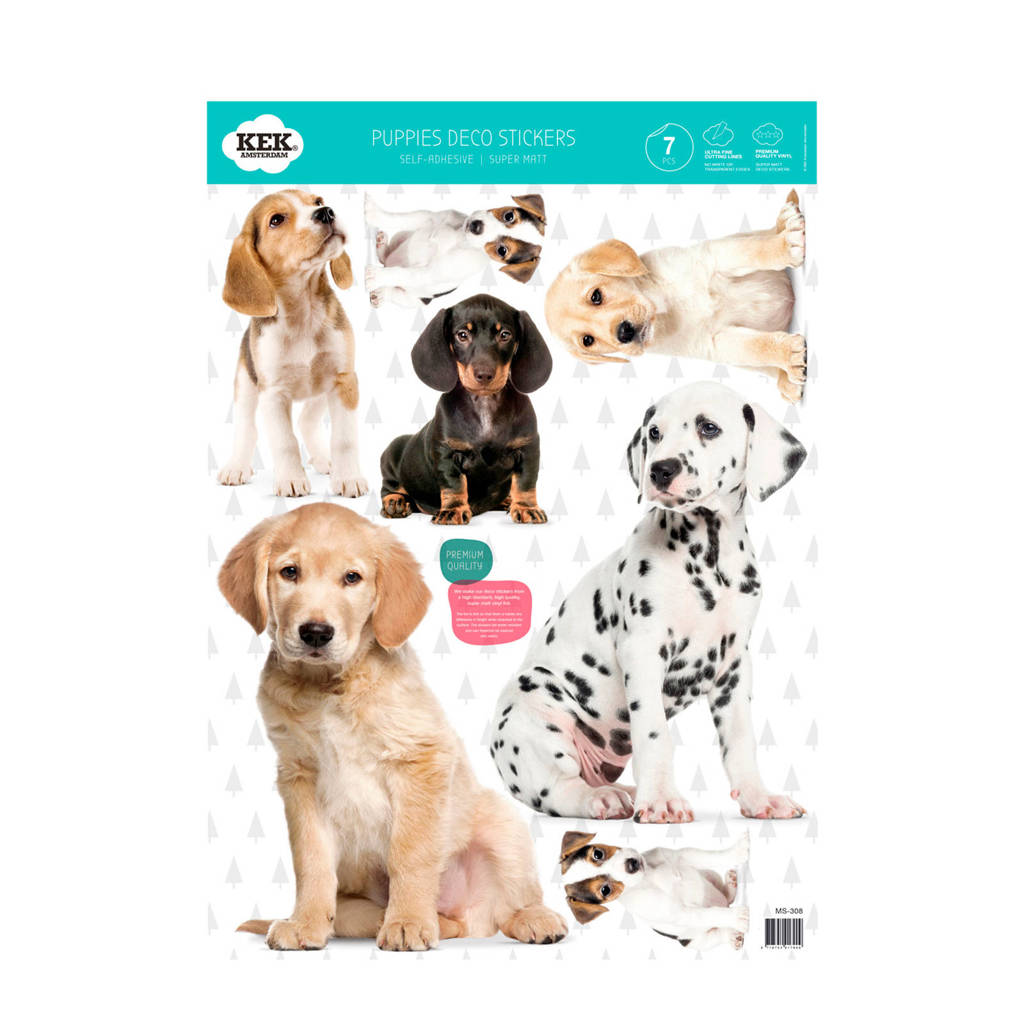 KEK Amsterdam muurstickers Puppies (set van 4) ( cm), Multikleur