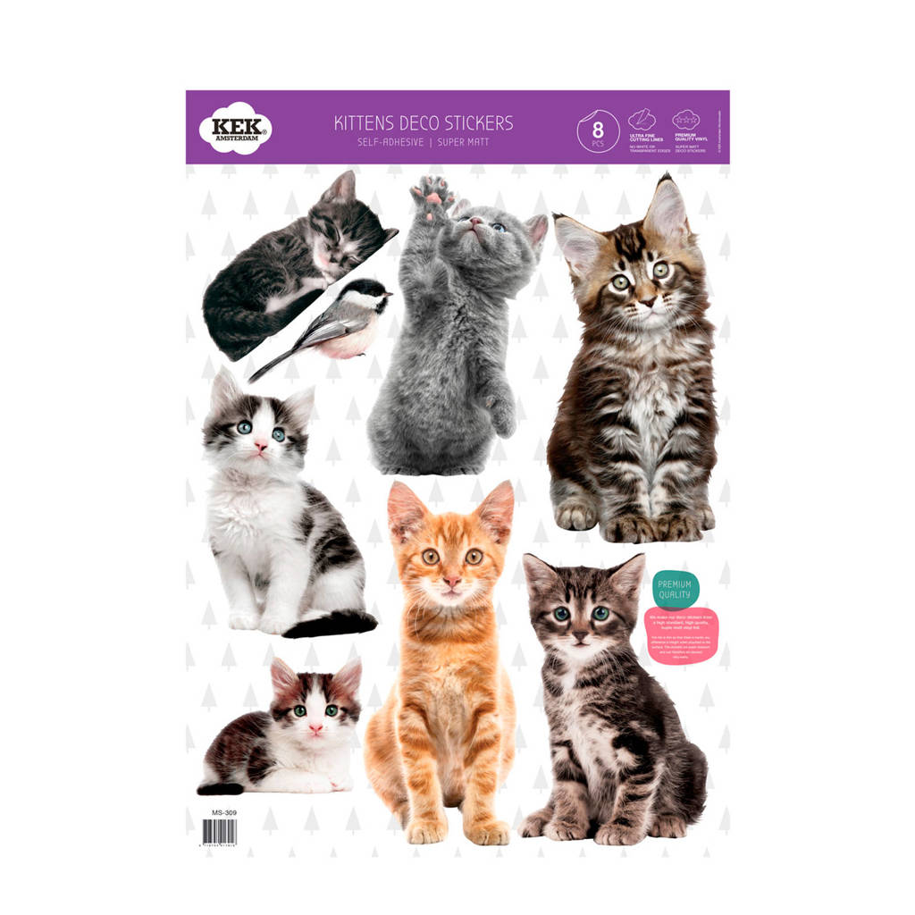 KEK Amsterdam set muurstickers Kittens (set van 4) ( cm), Multikleur