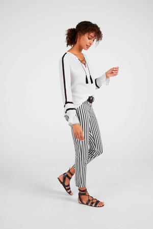 gestreepte cropped skinny jeans wit/zwart