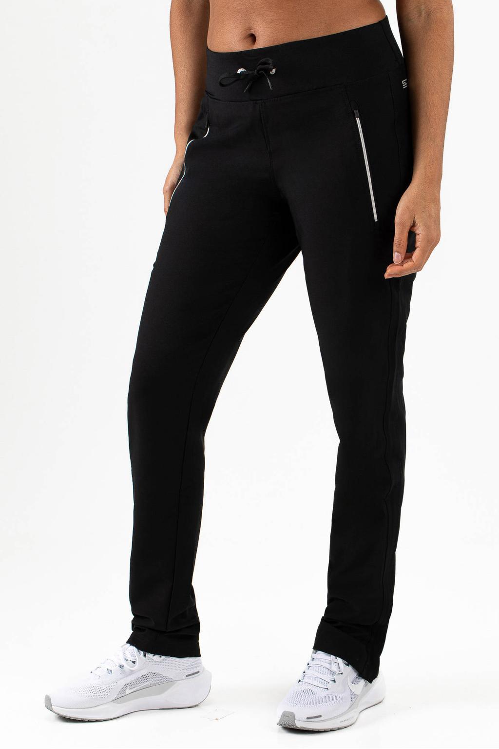 Zwarte dames Sjeng Sports trainingsbroek Paris van polyester met regular fit, regular waist en effen