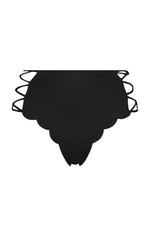 high waist bikinibroekje Scallop Goddess met schulprand zwart
