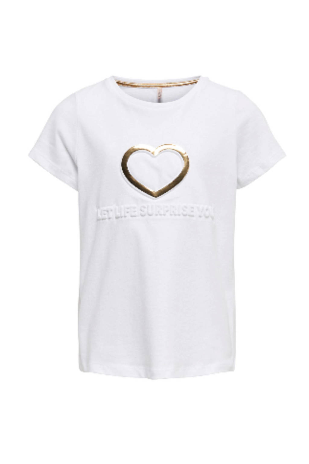 KIDS ONLY T-shirt Suvi met tekst wit/goud, Wit/goud