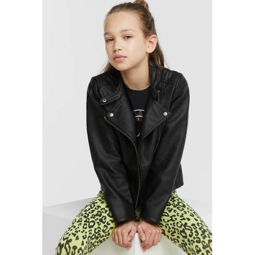 KIDS ONLY imitatieleren bikerjack KONFREYA zwart afbeelding