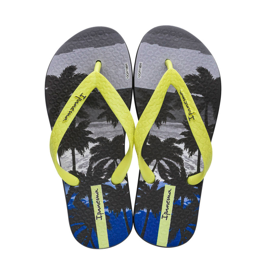 Ipanema Classic Kids teenslippers met printopdruk antraciet/geel, Antraciet/geel