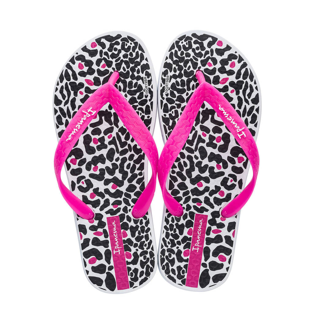 Ipanema Classic Kids teenslippers met panterprint roze/wit/zwart, Roze/wit/zwart