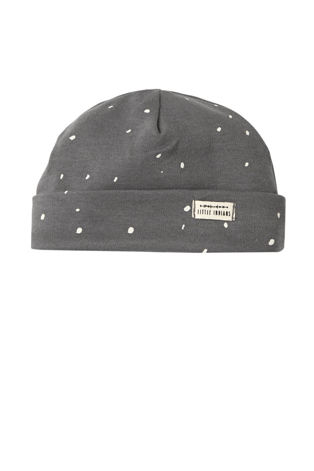 Little Indians baby muts met stippenprint grijs/wit, Grijs/wit